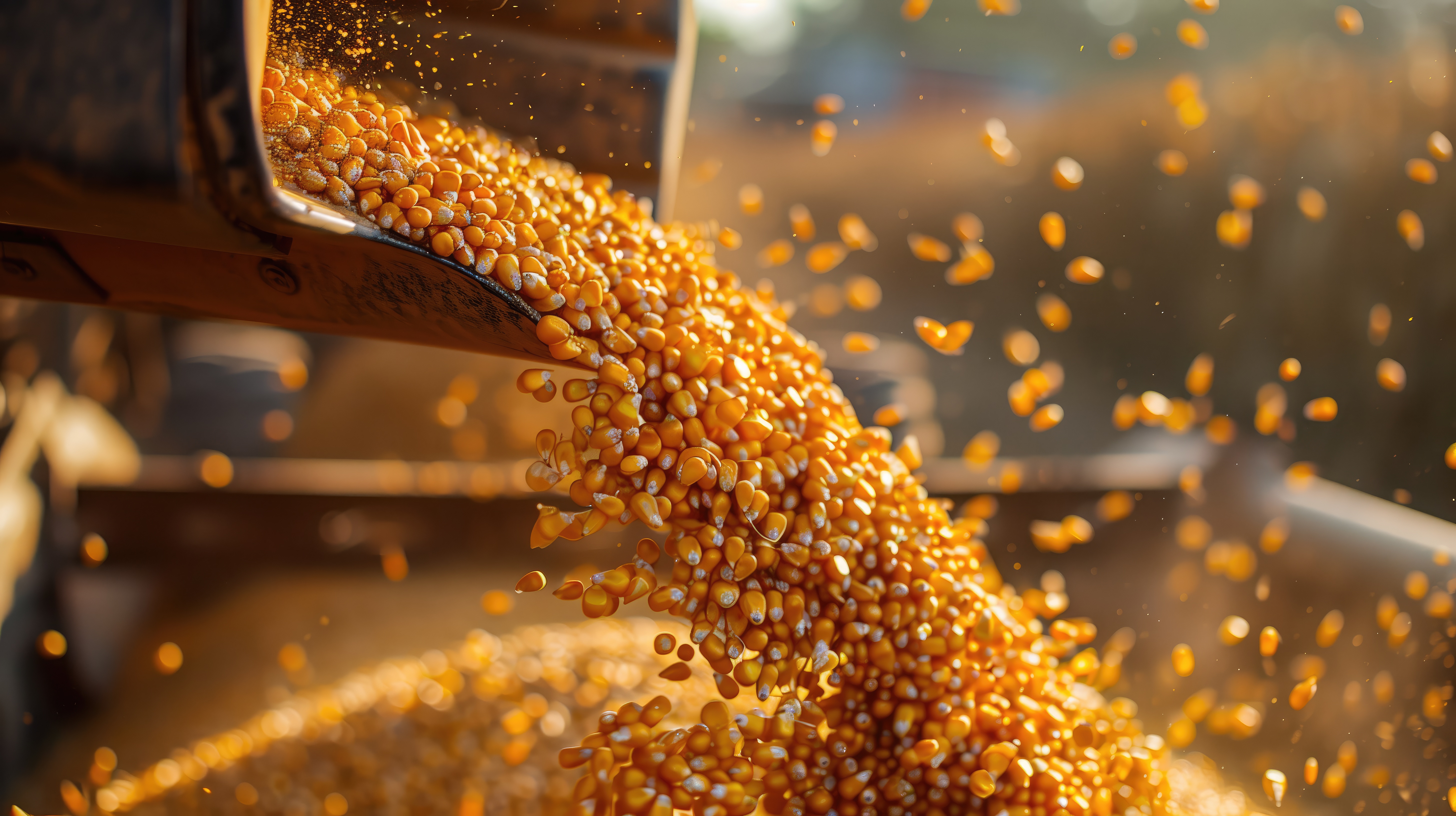 Sweet corn kernels moving through a processing line